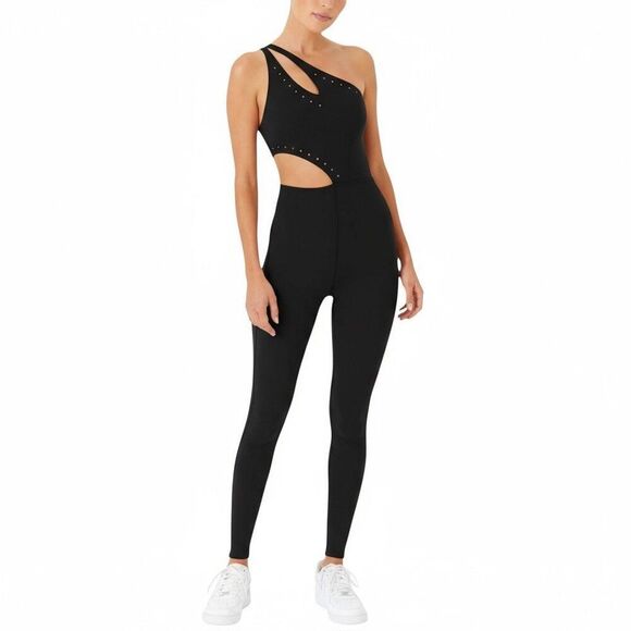New Gigi C Cassie One Shoulder Cutout Jumpsuit Catsuit Black S - Picture 1 of 5
